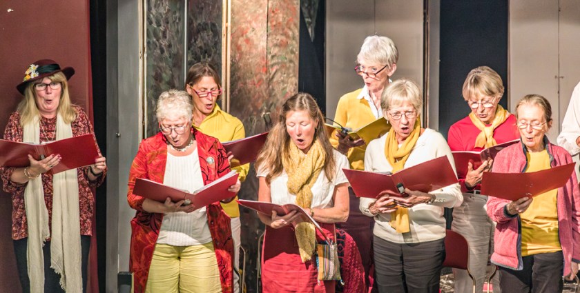 Eight female singers in full voice