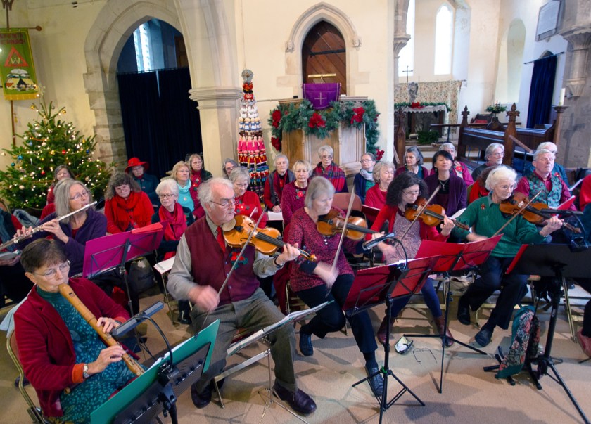 Band and singers in a church